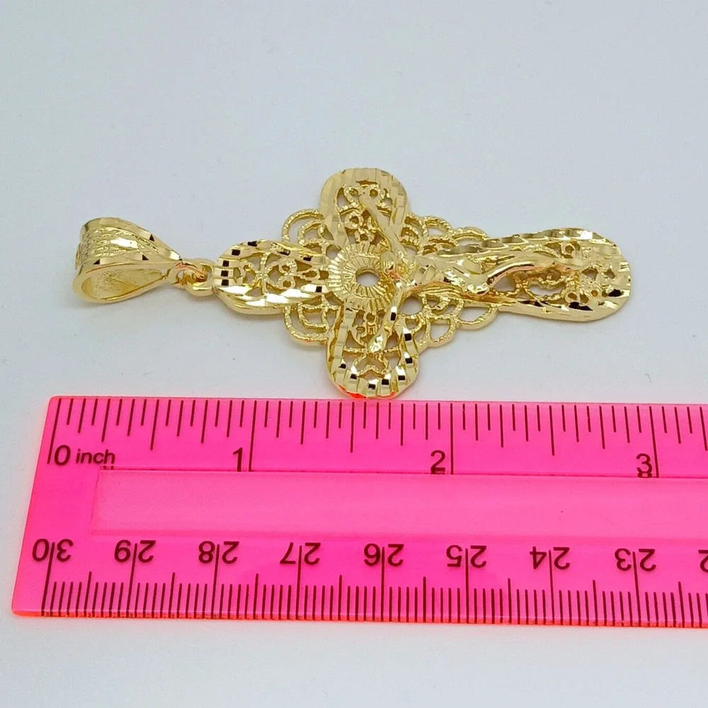 Karatbond Vintage Y2K Gold Filigree Large Crucifix Cross Pendant Made in USA NOS